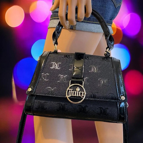 Juicy Couture Black Gothic Logo Fancy Flap Crossbody Handbag Evening Purse New - Picture 2 of 11
